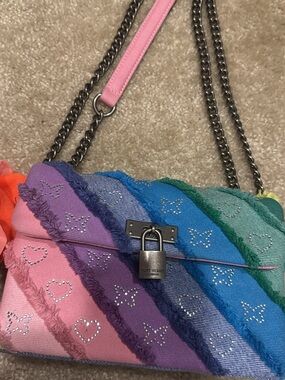 Kurt Geiger Rainbow Quilted Denim Chain Shoulder Bag
